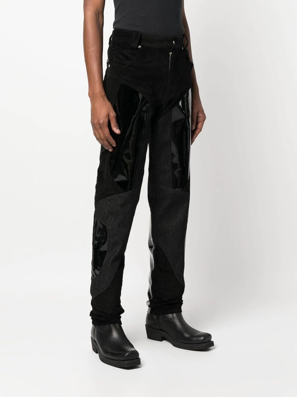 JUN Patchwork Trousers - Black